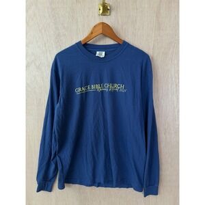 Comfort Colors Grace Bible Church Long Sleeve T-Shirt Blue Mens Large 2025